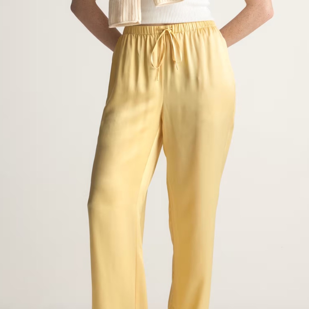 Quince Soft Yellow Silk Wide Leg Pants